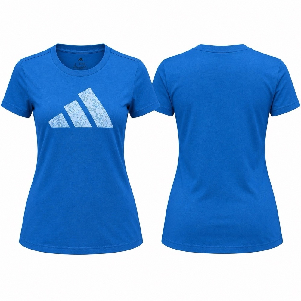 Adidas Womens Western Florals Big Logo Graphic T-Shirt Blue Small KW3493